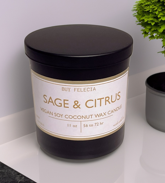 Sage and Citrus - 11 oz. Vegan Soy Coconut Wax Candle with Wooden Wick