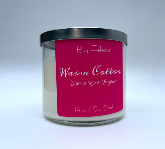 Warm Cotton - 14 oz. Pure White Soy Blend Wax Candle - w/ Lid