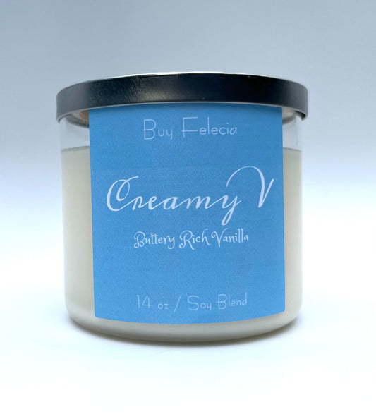 Creamy V - 14 oz. Pure White Soy Blend Wax Candle - w/ Lid