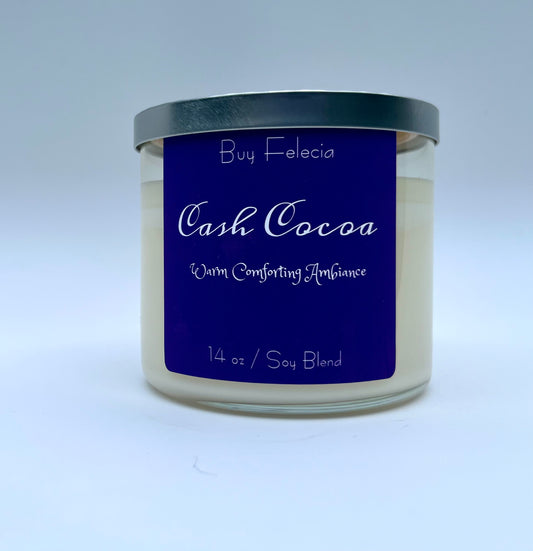 Cash Cocoa - 14 oz. Pure White Soy Blend Wax Candle - w/ Lid